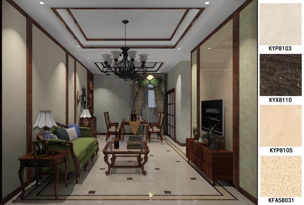 金艾陶瓷磚應用效果:大瀝碧桂園·華府01戶型裝修效果鑒賞